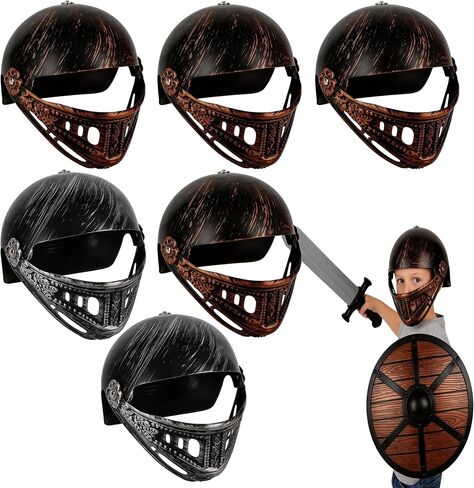 6 Pack Knight Helmets with Flip Up Mask Visor for Medieval Crusader Warrior Armor Prop Halloween LARP Costume for For Children aged 3-5 in Saudi Arabia
