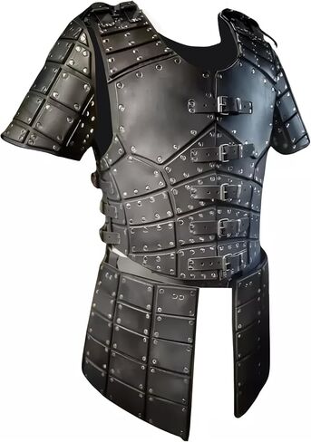 KAMSEE Medieval Leather Armor Breastplate, Renaissance Viking Costume with Shoulder Guard and Tasset, Black in Saudi Arabia