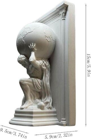 Atlas Holding World Greek God Bookend, Atlas Holding Up World Statue, Atlas Plaster Statue, Greek Mythology Bust Sculpture Decor, Creative Ornament for Home Office in Saudi Arabia