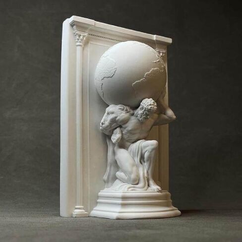 Atlas Holding World Greek God Bookend, Atlas Holding Up World Statue, Atlas Plaster Statue, Greek Mythology Bust Sculpture Decor, Creative Ornament for Home Office in Saudi Arabia