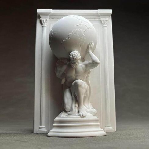 Atlas Holding World Greek God Bookend, Atlas Holding Up World Statue, Atlas Plaster Statue, Greek Mythology Bust Sculpture Decor, Creative Ornament for Home Office in Saudi Arabia