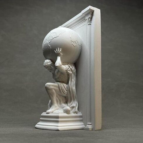 Atlas Holding World Greek God Bookend, Atlas Holding Up World Statue, Atlas Plaster Statue, Greek Mythology Bust Sculpture Decor, Creative Ornament for Home Office in Saudi Arabia