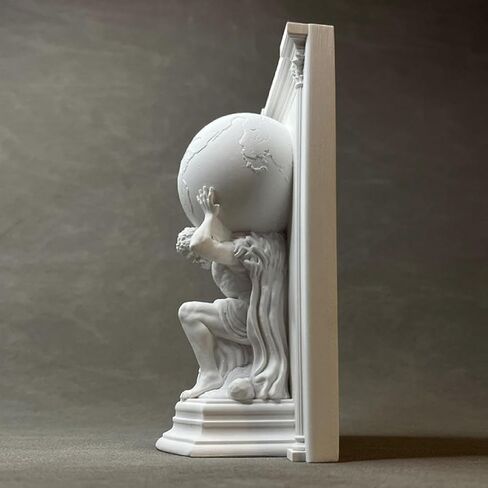 Atlas Holding World Greek God Bookend, Atlas Holding Up World Statue, Atlas Plaster Statue, Greek Mythology Bust Sculpture Decor, Creative Ornament for Home Office in Saudi Arabia
