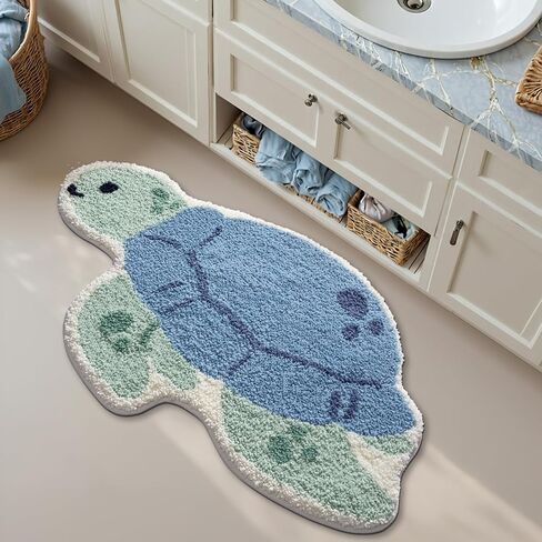 LUMI Cute Animal Bathroom Rugs, Plush Absorbent Bath Mats for Bathroom, Non-Slip Backing Washable Bath Mat, Ideal for Shower Sink Bathtub Room Decor, 20"x33", Blue Sea Turtle in Saudi Arabia