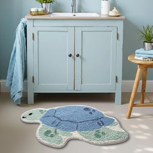 LUMI Cute Animal Bathroom Rugs, Plush Absorbent Bath Mats for Bathroom, Non-Slip Backing Washable Bath Mat, Ideal for Shower Sink Bathtub Room Decor, 20"x33", Blue Sea Turtle in Saudi Arabia