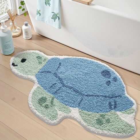 LUMI Cute Animal Bathroom Rugs, Plush Absorbent Bath Mats for Bathroom, Non-Slip Backing Washable Bath Mat, Ideal for Shower Sink Bathtub Room Decor, 20"x33", Blue Sea Turtle in Saudi Arabia