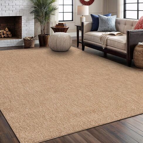 Washable Easy Jute Rug 5x7, Indoor Outdoor Rugs Natural Color Farmhouse Area Rugs for Living Room, Kitchen, High Traffic Area, Easy to Clean Solid Boho Woven Design Outside Carpet (5 X 7 Natural) in Saudi Arabia