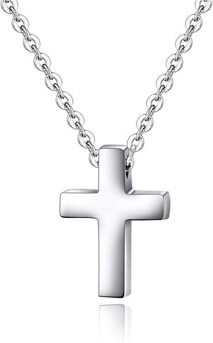 Tiny Simple Cross Pendant for Children Kids Boys Girls Women Stainless Steel Small Child Kid Necklace Christian Baptism Christmas Easter Prayer Faith Confirmation Birthday Gift Car Rearview Mirror Hanging Wall Ornament (Silver tone-Age under 10/Thin Neck  in Saudi Arabia