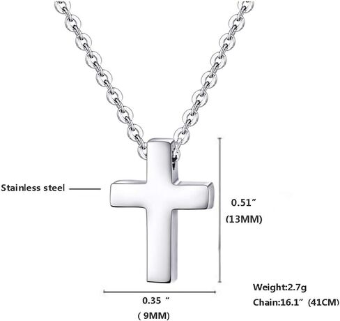 Tiny Simple Cross Pendant for Children Kids Boys Girls Women Stainless Steel Small Child Kid Necklace Christian Baptism Christmas Easter Prayer Faith Confirmation Birthday Gift Car Rearview Mirror Hanging Wall Ornament (Silver tone-Age under 10/Thin Neck  in Saudi Arabia