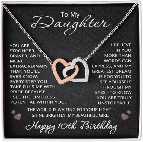10th Birthday Gifts from Mom Dad for Daughter 10th Birthday Necklace Heart Pendant Jewelry 10 Years Old Birthday 14k White Gold Finish Standard Box in Kuwait