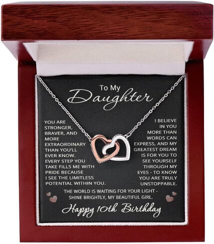 10th Birthday Gifts from Mom Dad for Daughter 10th Birthday Necklace Heart Pendant Jewelry 10 Years Old Birthday 14k White Gold Finish Standard Box in Kuwait