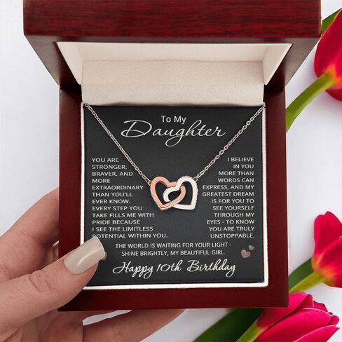 10th Birthday Gifts from Mom Dad for Daughter 10th Birthday Necklace Heart Pendant Jewelry 10 Years Old Birthday 14k White Gold Finish Standard Box in Kuwait
