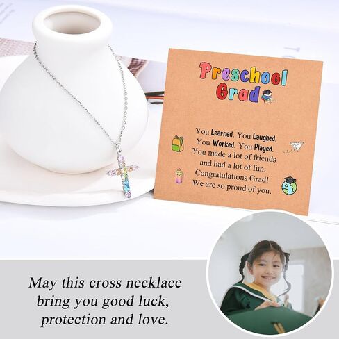 Kindergarten Preschool Graduation Gifts for Girls, 2026 Kindergarten Pre k Graduation Decorations, Christian Cross Necklace Jewelry for Kids Class Granddaughter Daughter Niece Sister with Grad Cards in Kuwait