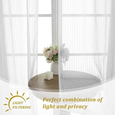 OWENIE White Striped Sheer Curtains - 63 Inch Length 2 Panels Set for Living Room Bedroom Bathroom, Light Filtering Semi Sheers, Modern Airy Rod Pocket Drapes, 2 Pcs Each 42" Wx63 L in Kuwait