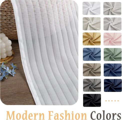 OWENIE White Striped Sheer Curtains - 63 Inch Length 2 Panels Set for Living Room Bedroom Bathroom, Light Filtering Semi Sheers, Modern Airy Rod Pocket Drapes, 2 Pcs Each 42" Wx63 L in Kuwait