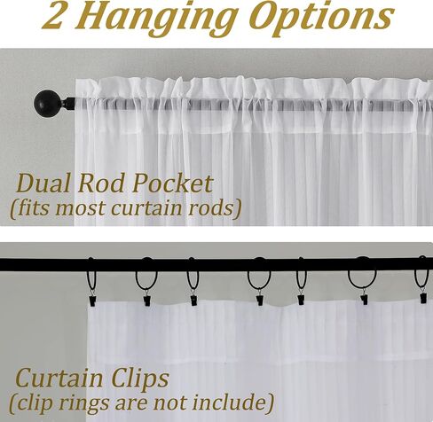 OWENIE White Striped Sheer Curtains - 63 Inch Length 2 Panels Set for Living Room Bedroom Bathroom, Light Filtering Semi Sheers, Modern Airy Rod Pocket Drapes, 2 Pcs Each 42" Wx63 L in Kuwait