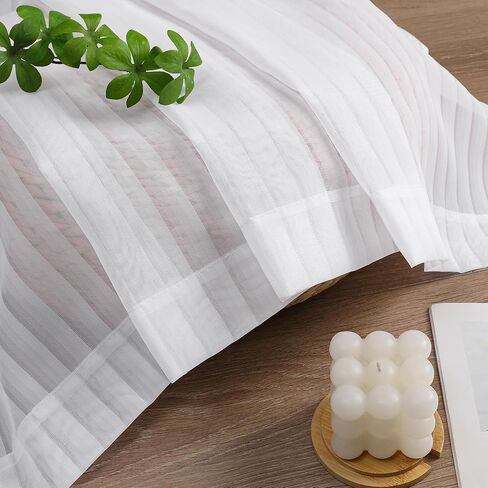 OWENIE White Striped Sheer Curtains - 63 Inch Length 2 Panels Set for Living Room Bedroom Bathroom, Light Filtering Semi Sheers, Modern Airy Rod Pocket Drapes, 2 Pcs Each 42" Wx63 L in Kuwait