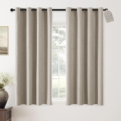 ChrisDowa 100% Blackout Curtains for Bedroom - Linen Blackout Curtains 63 Inch Length Room Darkening Thermal Insulated Grommet Top Window Treatment Drapes 2 Panels, Light Grey 52" W x 63" L in Saudi Arabia