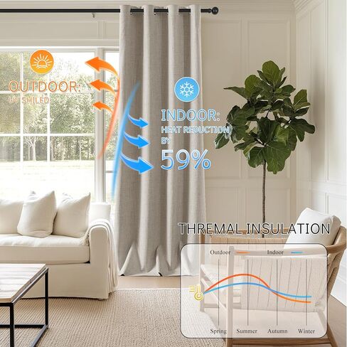 ChrisDowa 100% Blackout Curtains for Bedroom - Linen Blackout Curtains 63 Inch Length Room Darkening Thermal Insulated Grommet Top Window Treatment Drapes 2 Panels, Light Grey 52" W x 63" L in Saudi Arabia