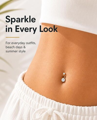 G23 Titanium Belly Button Ring 14G Internally Threaded Navel Piercing Jewelry 18K Gold Plated Cubic Zirconia Navel Bar for Women Men in Kuwait