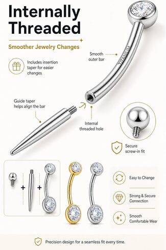 G23 Titanium Belly Button Ring 14G Internally Threaded Navel Piercing Jewelry 18K Gold Plated Cubic Zirconia Navel Bar for Women Men in Kuwait