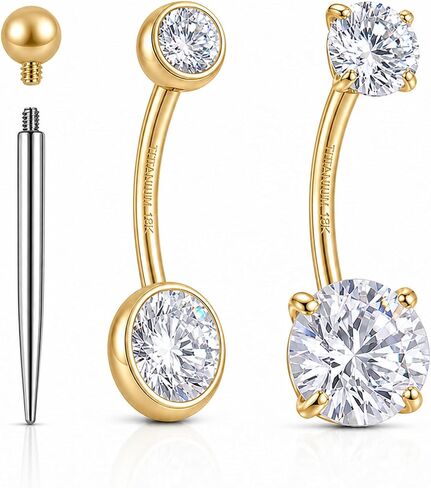 G23 Titanium Belly Button Ring 14G Internally Threaded Navel Piercing Jewelry 18K Gold Plated Cubic Zirconia Navel Bar for Women Men in Saudi Arabia