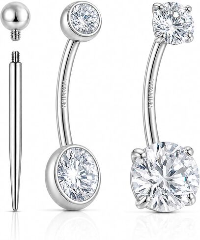 G23 Titanium Belly Button Ring 14G Internally Threaded Navel Piercing Jewelry 18K Gold Plated Cubic Zirconia Navel Bar for Women Men in Kuwait