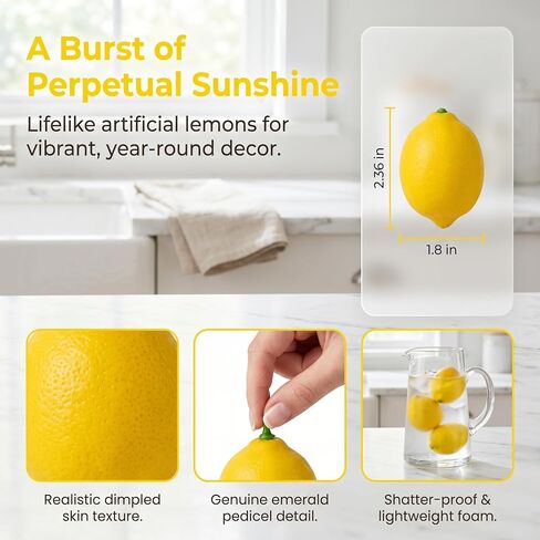 30PCS Artificial Lemons Fake Fruit Decorations, Lifelike Faux Yellow Lemons for Lemonade Party Decor, Kitchen Table Centerpiece, Fruit Bowl Vase Filler, Summer Home Decorations, Photo Props for Events in Saudi Arabia
