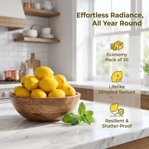 30PCS Artificial Lemons Fake Fruit Decorations, Lifelike Faux Yellow Lemons for Lemonade Party Decor, Kitchen Table Centerpiece, Fruit Bowl Vase Filler, Summer Home Decorations, Photo Props for Events in Saudi Arabia