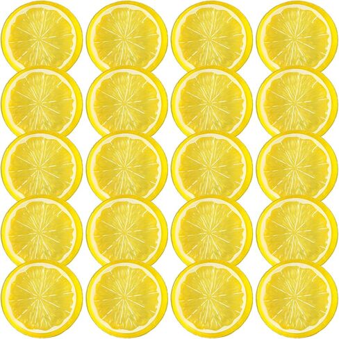 20 Pcs 2 Inch Fake Lemons, Yellow Simulation Lemon Slices, Plastic Artificial Fruit Model, Decorative Fake Fruit, Lemon Ornaments for Home Kitchen Dining Table Decor in Kuwait