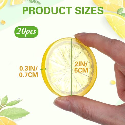20 Pcs 2 Inch Fake Lemons, Yellow Simulation Lemon Slices, Plastic Artificial Fruit Model, Decorative Fake Fruit, Lemon Ornaments for Home Kitchen Dining Table Decor in Kuwait