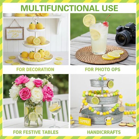 20 Pcs 2 Inch Fake Lemons, Yellow Simulation Lemon Slices, Plastic Artificial Fruit Model, Decorative Fake Fruit, Lemon Ornaments for Home Kitchen Dining Table Decor in Kuwait