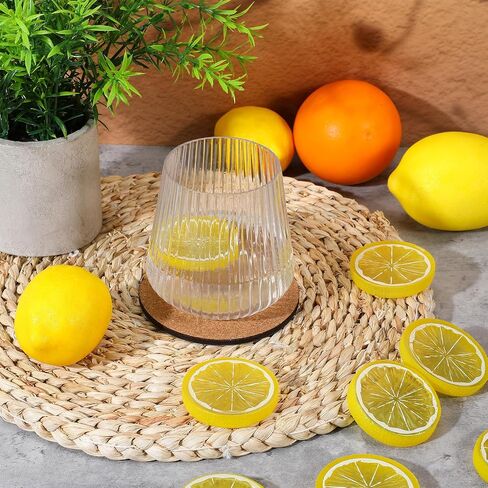20 Pcs 2 Inch Fake Lemons, Yellow Simulation Lemon Slices, Plastic Artificial Fruit Model, Decorative Fake Fruit, Lemon Ornaments for Home Kitchen Dining Table Decor in Kuwait
