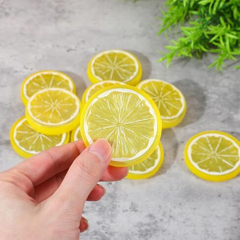 20 Pcs 2 Inch Fake Lemons, Yellow Simulation Lemon Slices, Plastic Artificial Fruit Model, Decorative Fake Fruit, Lemon Ornaments for Home Kitchen Dining Table Decor in Kuwait