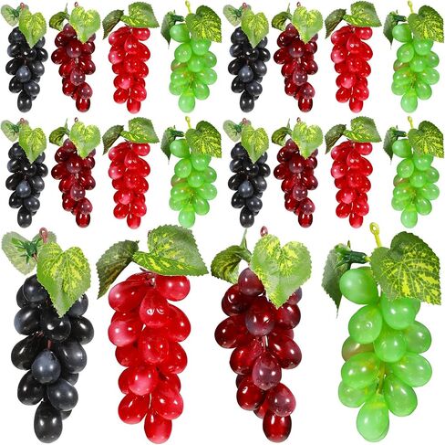 20 Pack Artificial Fake Grapes, 4 Colors Black Purple Red Green Simulation Faux Grape Plastic Fake Fruit for Bowls Filler Wedding Party Home Fruit Wine Decor in Kuwait