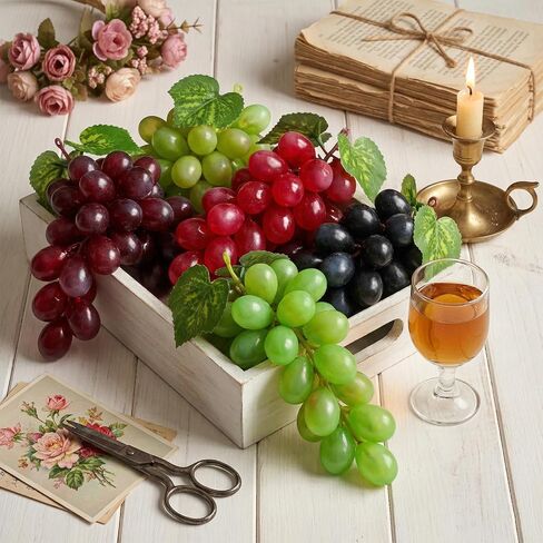 20 Pack Artificial Fake Grapes, 4 Colors Black Purple Red Green Simulation Faux Grape Plastic Fake Fruit for Bowls Filler Wedding Party Home Fruit Wine Decor in Kuwait