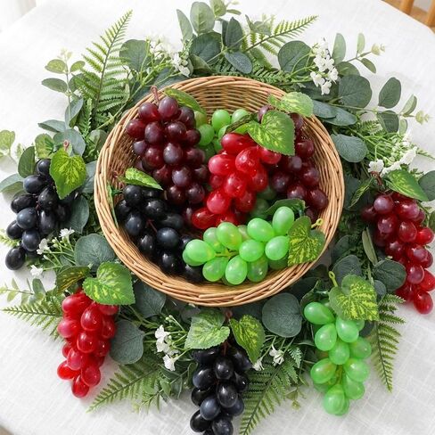 20 Pack Artificial Fake Grapes, 4 Colors Black Purple Red Green Simulation Faux Grape Plastic Fake Fruit for Bowls Filler Wedding Party Home Fruit Wine Decor in Kuwait