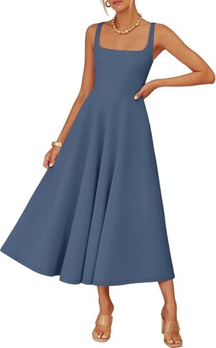 ZESICA Women's Summer Sleeveless Midi Dress 2026 Square Neck Wedding Guest Beach Casual Flowy Long Dresses with Pockets in Kuwait