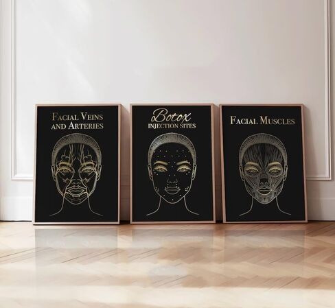 NATVVA 3 Pieces Nails Shapes Canvas Art Prints Golden Nails Aftercare Poster Painting Wall Pictures Foil Nails Quotes Artwork for Beauty Nail Technician Home Decor with Wooden Inner Frame in Kuwait