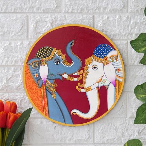 Indian CraftZ Handmade Pichwai Wooden Wall Painting For LivingRoom Home Décor, Paintings For Wall Decoration Home decorations (12X12INCHES) L16 in Kuwait