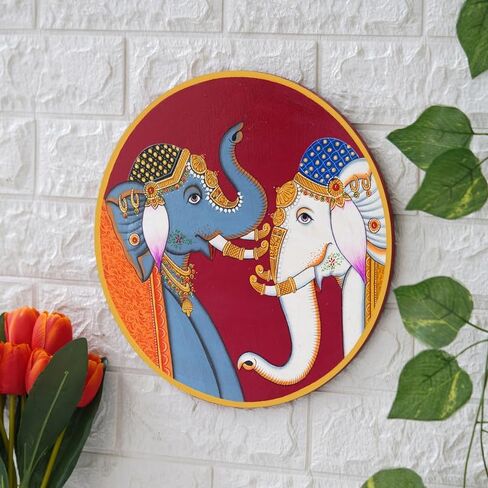 Indian CraftZ Handmade Pichwai Wooden Wall Painting For LivingRoom Home Décor, Paintings For Wall Decoration Home decorations (12X12INCHES) L16 in Kuwait