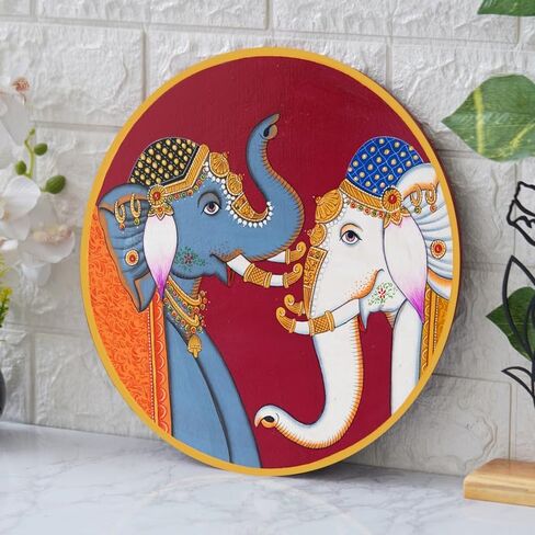 Indian CraftZ Handmade Pichwai Wooden Wall Painting For LivingRoom Home Décor, Paintings For Wall Decoration Home decorations (12X12INCHES) L16 in Kuwait