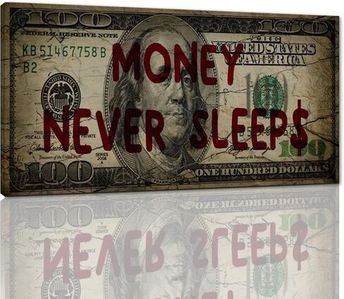 Canvas Money Wall Art Money Never Sleeps Inspirational Dollar Artwork Poster Canvas Painting Framed Ready to Hang-48x24 inches in Saudi Arabia