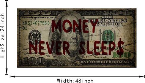 Canvas Money Wall Art Money Never Sleeps Inspirational Dollar Artwork Poster Canvas Painting Framed Ready to Hang-48x24 inches in Saudi Arabia