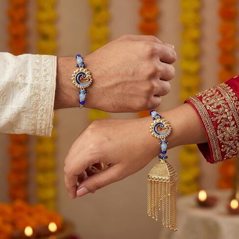 TIED RIBBONS Raksha bandhan Rakhi for Bhaiya Bhabhi | Lumba for Bhabhi - Rakhi for Brother and Bhabhi Gift Set | Bhai Bhabhi Lumba Set | Mini Card | Roli Tika in Kuwait