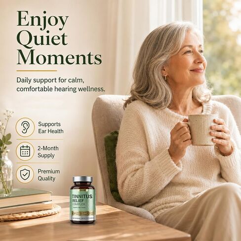 Tinnitus Relief for Ringing Ears, 120 Capsules, Ear Ringing Support Supplement with Vitamin C and B Complex, Helps Reduce Ear Noise and Buzzing, for Inner Ear Balance and Auditory Clarity, 60 Day in Saudi Arabia