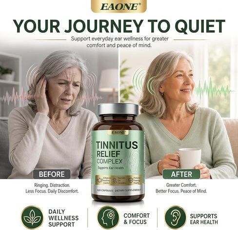 Tinnitus Relief for Ringing Ears, 120 Capsules, Ear Ringing Support Supplement with Vitamin C and B Complex, Helps Reduce Ear Noise and Buzzing, for Inner Ear Balance and Auditory Clarity, 60 Day in Saudi Arabia