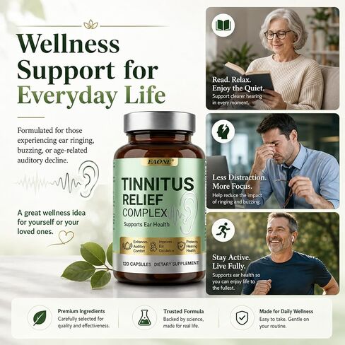 Tinnitus Relief for Ringing Ears, 120 Capsules, Ear Ringing Support Supplement with Vitamin C and B Complex, Helps Reduce Ear Noise and Buzzing, for Inner Ear Balance and Auditory Clarity, 60 Day in Saudi Arabia