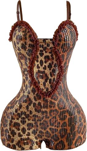 Milumia Women's Leopard Print Romper Sexy Cut Out Bodycon Short Jumpsuits Vacation Club Outfits in Saudi Arabia