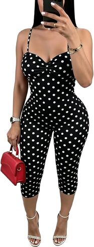 VOIKERDR Polka Dot One Piece Outfits for Women Sleeveless Capri Jumpsuit Sexy Romper Vacation in Saudi Arabia